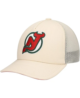 Mitchell & Ness Men's Cream New Jersey Devils Foam Front Trucker Adjustable Hat