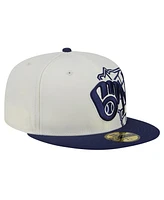 New Era Men's Cream/Navy Milwaukee Brewers Lonestar 59FIFTY Fitted Hat