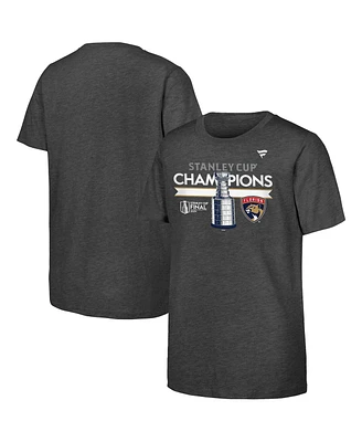 Fanatics Big Boys and Girls Heather Charcoal Florida Panthers 2024 Stanley Cup Champions Locker Room T-Shirt