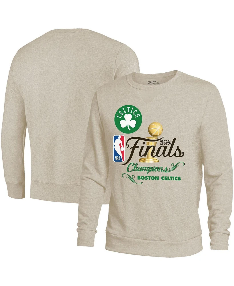 Majestic Threads Men's Cream Boston Celtics 2024 Nba Finals Champions Tri-Blend Pullover Sweatshirt