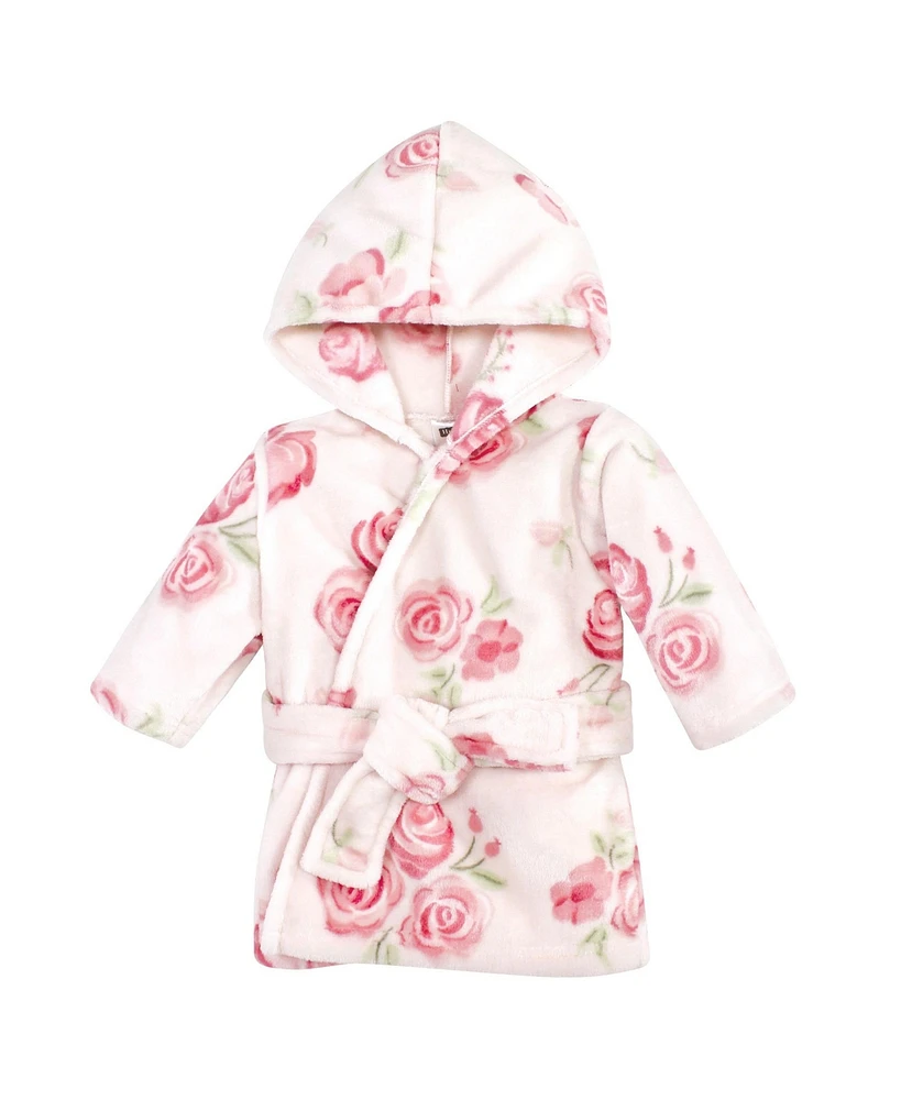 Hudson Baby Baby Girls Plush Animal Face Bathrobe, Blush Rose, 0-9 Months