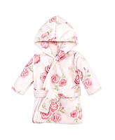 Hudson Baby Baby Girls Plush Animal Face Bathrobe, Blush Rose, 0-9 Months