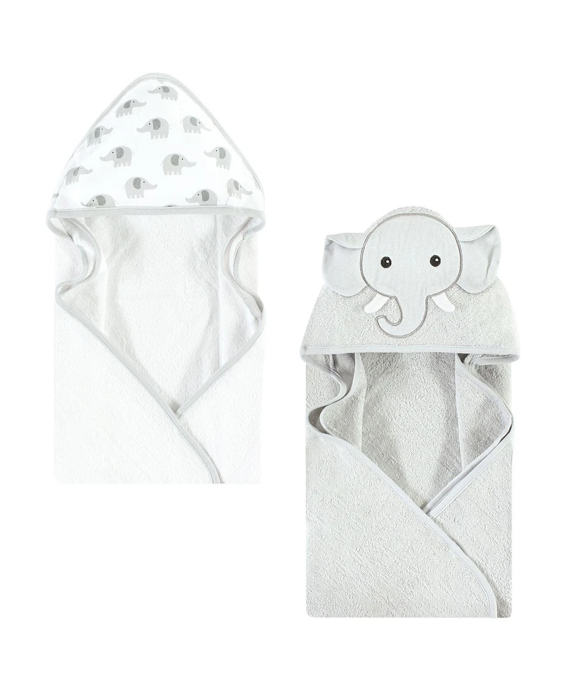 Hudson Baby Cotton Animal Face Hooded Towel, Gray Elephant, One Size