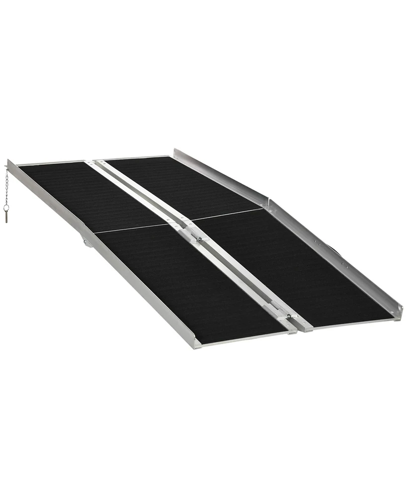 Homcom 6' Aluminum Skidproof Pvc Portable Wheelchair Ramp for Home, Steps, Doorways, Carpeted Foldable Handicap Ramp, Threshold Ramp with Durability f