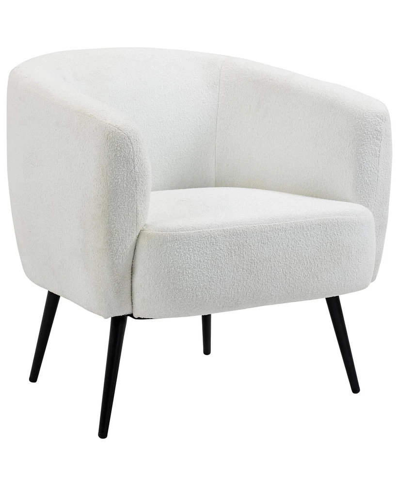 Homcom Accent Chair Modern Barrel Armchair with Metal Legs, Cream