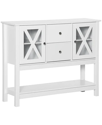 Homcom Modern Storage Sideboard, Glass Door Buffet Cabinet 2-Drawer Console Table White