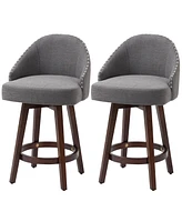 Homcom Fabric Bar stools Set of 2 Stools for Kitchen Counter with Nailhead Trim, Grey