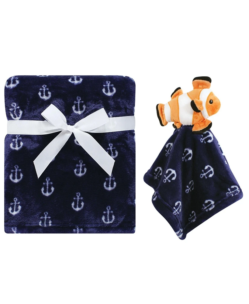 Hudson Baby Infant Boy Plush Blanket with Security Blanket, Clownfish, One Size