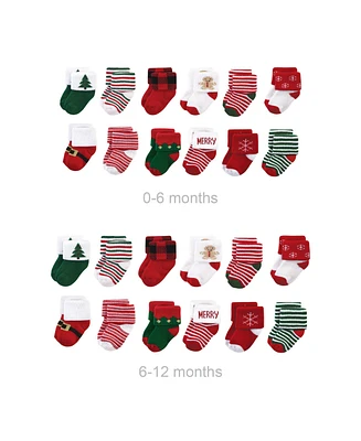 Hudson Baby Baby Boys Hudson Unisex Grow with Me Cotton Terry Socks, 12 Days Of Christmas, 0-6 and 6-12 Months