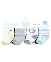 Hudson Baby Baby Boys Unisex Baby Grow with Me Cotton Terry Socks, Farm 8-Pack, 0-6 and 6-12 Months