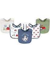 Hudson Baby Infant Boys Cotton Bibs, Green Farm Animals, One Size