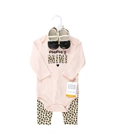 Hudson Baby Girls Cotton Long-Sleeve Bodysuit, Pant and Shoe Set, Leopard Hearts, 3-6 Months