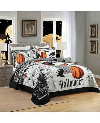 MarCielo 3 Pcs Halloween Themed Quilt Bedspread Set Queen