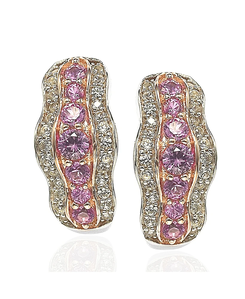 Suzy Levian New York Pink Sapphire & Lab-Grown White Sapphire Curvy Frame Huggie Hoop Earrings in Sterling Silver by Suzy Levian