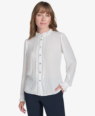 Tommy Hilfiger Women's Lace-Trim Ruffled Blouse