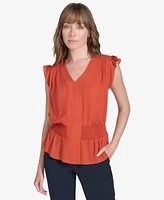 Tommy Hilfiger Women's Smocked Peplum Blouse