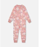 Deux par Deux Little Girls Organic Cotton One Piece Pajama Old Pink Printed Roses - Toddler|Child