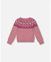 Deux par Big Girls Fairisle Sweater Lavender