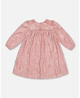 Deux par Big Girls Long Sleeve Velvet Dress With Frills Light Pink