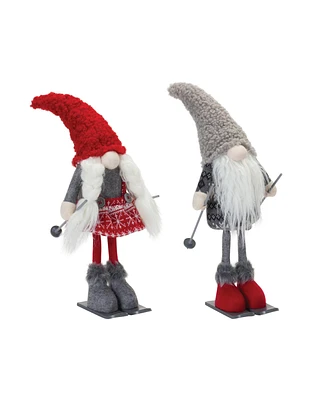 Slickblue Plush Winter Gnome On Skis (Set of 2)