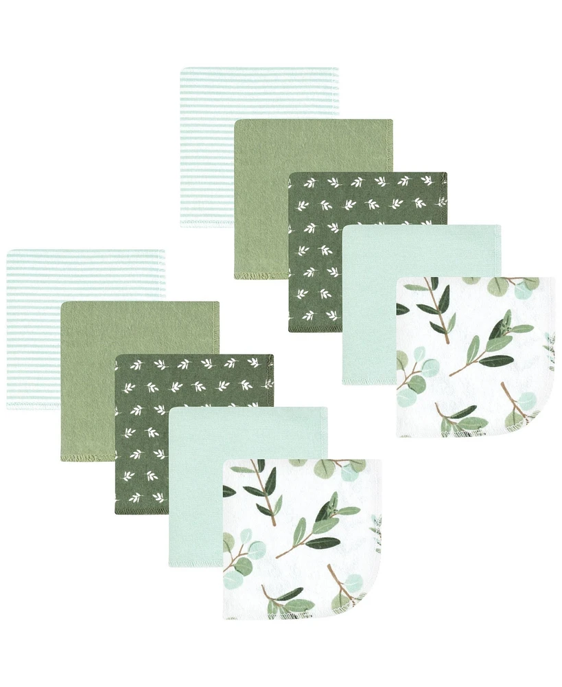 Hudson Baby Infant Girl Flannel Washcloths, Eucalyptus 10Pk, One Size