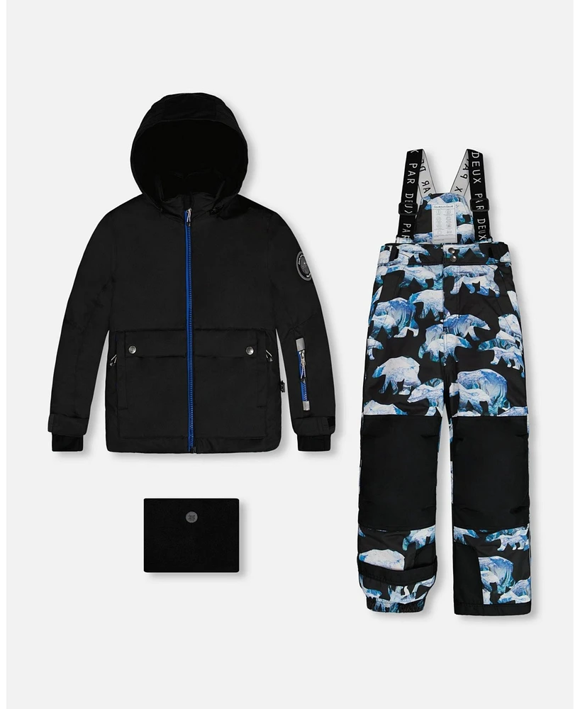 Deux par Big Boys Two Piece Snowsuit Black Printed Blue Bears