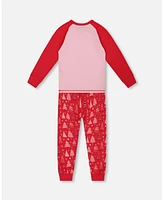 Deux par Baby Girls Organic Cotton Two Piece Pajama Set Red Printed Christmas Tree