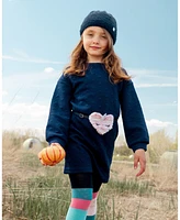 Deux par Big Girls Quilted Heart Fleece Dress With Belt Navy