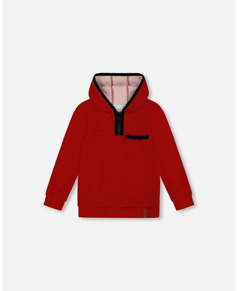 Deux par Baby Boys Hooded T-Shirt With Zip Red Mix