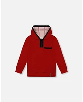 Deux par Baby Boys Hooded T-Shirt With Zip Red Mix