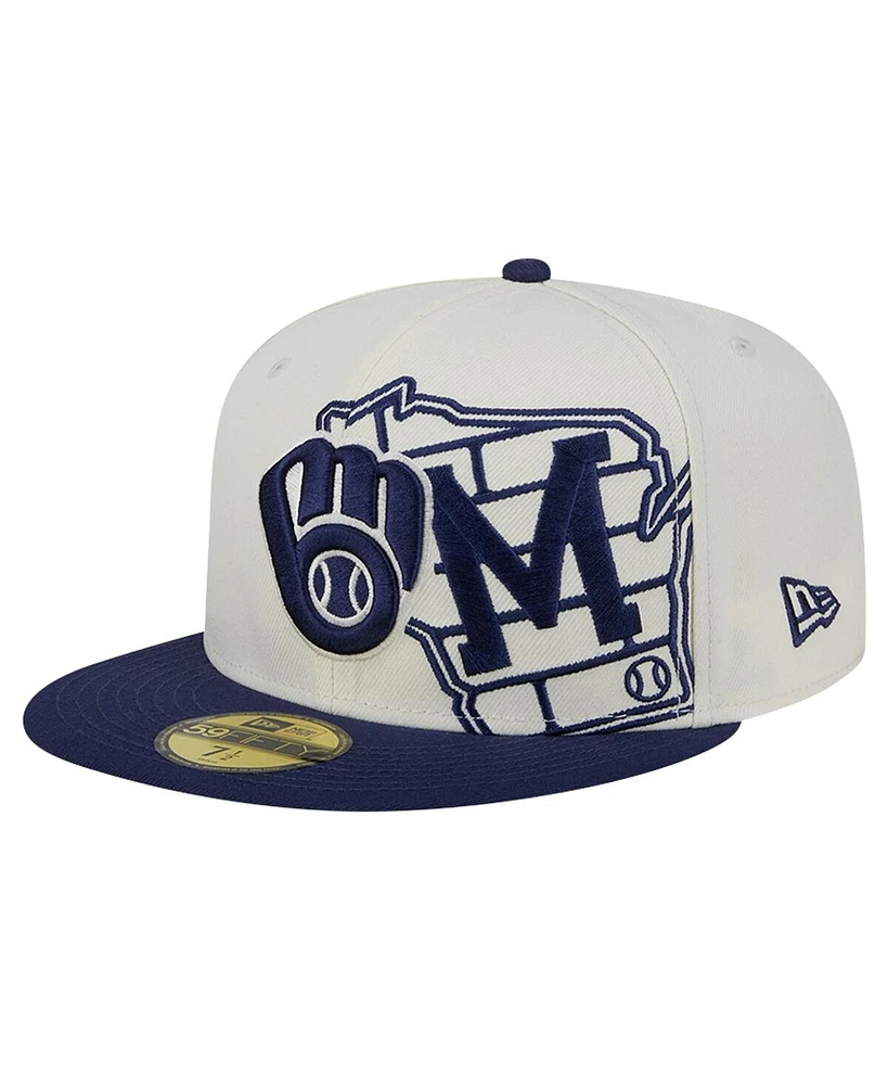 New Era Men's Cream/Navy Milwaukee Brewers Lonestar 59FIFTY Fitted Hat