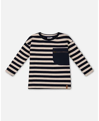 Deux par Toddler Boys Striped Rib T-Shirt Navy