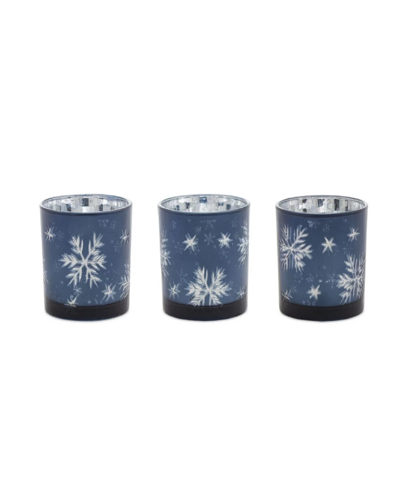 Slickblue Frosted Votive Candle Holder with Snowflake Design (Set of 3)