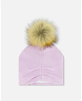 Deux par Deux Baby Girls Baby Mid-Season Jersey Detachable Pompom Hat Lilac