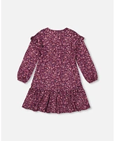 Deux par Toddler Girls Dress With Frills Burgundy Printed Flowers - Toddler|Child