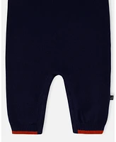 Deux par Deux Baby Boys Baby Knitted Jumpsuit With Karting Jacquard Navy