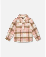 Deux par Toddler Girls Overshirt Wool-Effect With Pockets Plaid Pink, Nougat And Off White - Toddler|Child