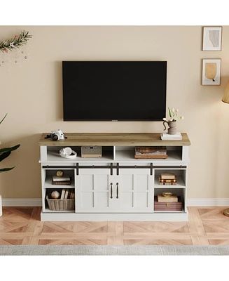 Simplie Fun Striped Mid-Century Tv Stand with Cable Management and Led Lights