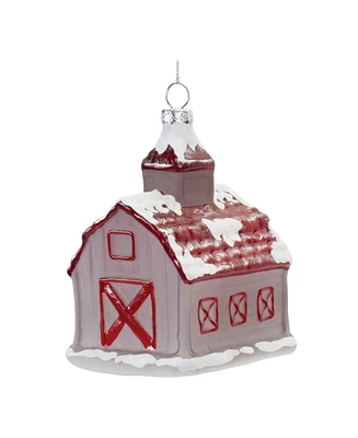 Slickblue Frosted Glass Barn Ornaments - Set of 6, Rustic Holiday Decor