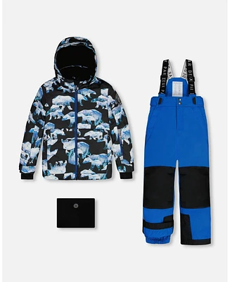 Deux par Toddler Boys Two Piece Snowsuit Printed Bears And Royal Blue - Toddler|Child