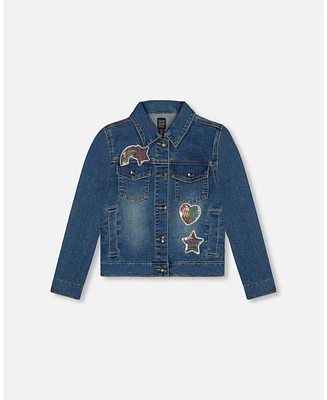 Deux par Girls Denim Jacket With Embroidery Patch