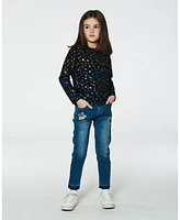 Deux par Big Girls Long Sleeve T-Shirt Foil Black Printed Stars