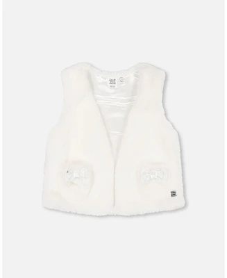 Deux par Big Girls Faux Fur Vest Off White