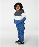 Deux par Toddler Boys Colorblock Hooded Fleece Sweatshirt Gray, White And Blue - Toddler|Child