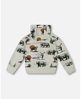 Deux par Little Boys Printed Forest Animals Fleece Hooded Sweatshirt Gray Mix - Toddler|Child