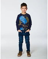 Deux par Big Boys Raglan T-Shirt With Dinosaure Print Navy