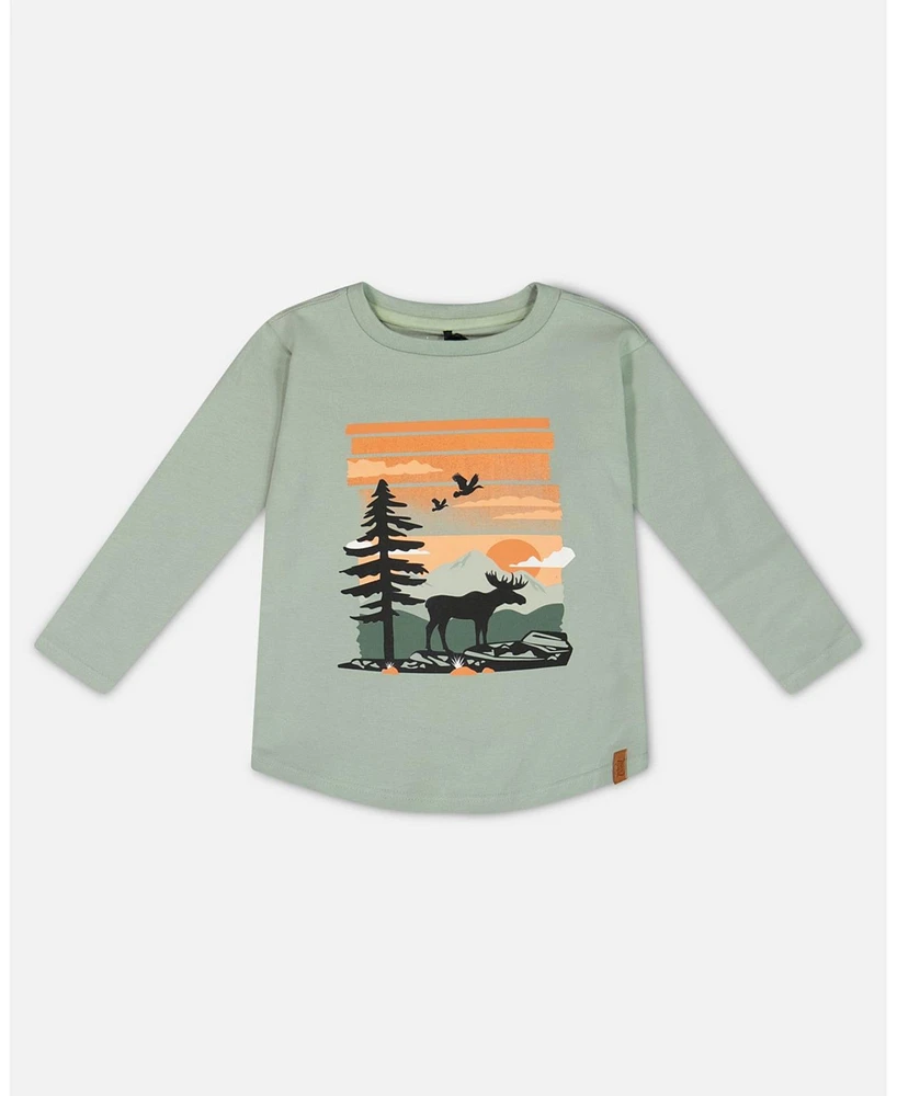 Deux par Big Boys Long Sleeve T-Shirt With Print Sage