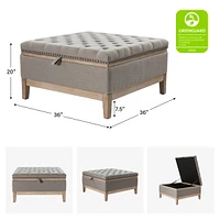 Hannah Upholstered Storage Cocktail Ottoman with Solid Wood Legs