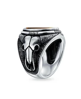 Bling Jewelry Men's Signet Oval Western Texas Longhorn Buffalo Cow Skull Antelope Goat Ring Sterling Silver