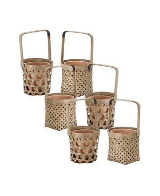 Slickblue Woven Wicker Basket With Terra Cotta Pot Insert (Set of 6)